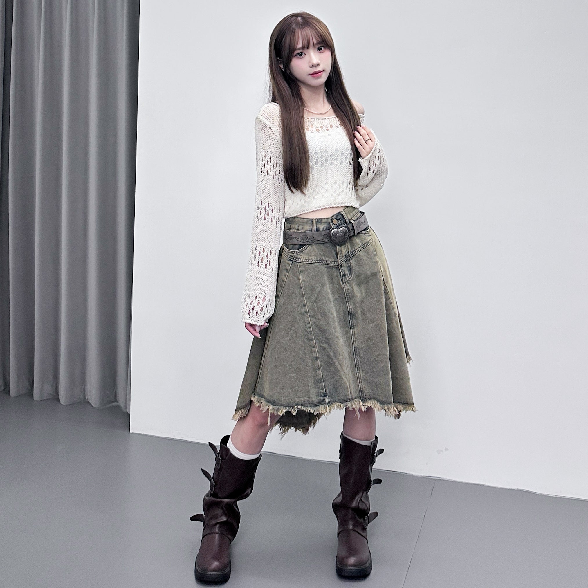 [入秋必選] BOAT-NECK可跌膊鏤空CROP KNIT/ 3色