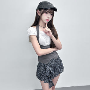 [2WAY] 假兩件HALTER TAYLOR TOP/ 2色