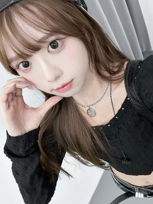 [連頸鏈!] 2WAY GINA STUDDED LONG SLEEVE CROP TOP with necklace/ 2色