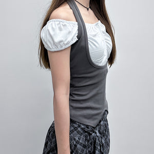 [2WAY] 假兩件HALTER TAYLOR TOP/ 2色