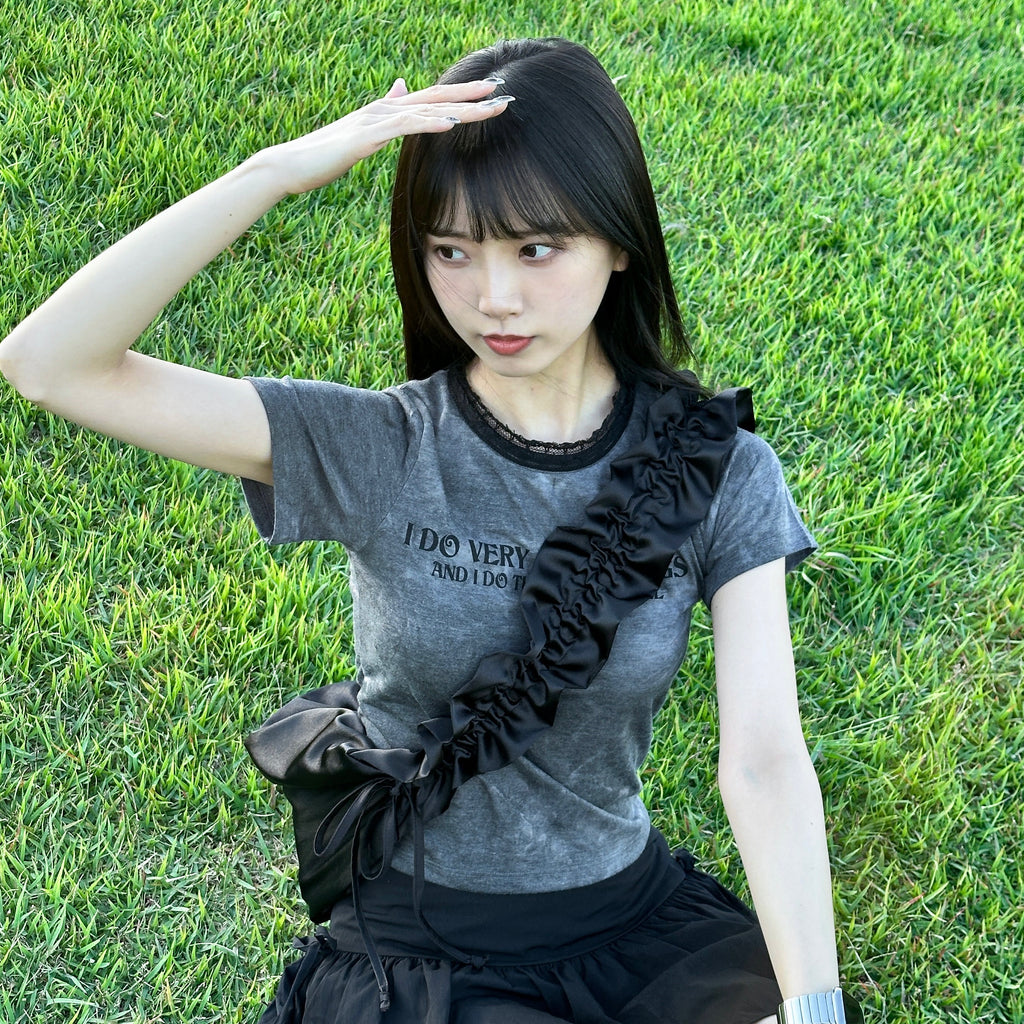 [BEST] TIE-DYE SEMI-CROP LACE TEE/ 2色