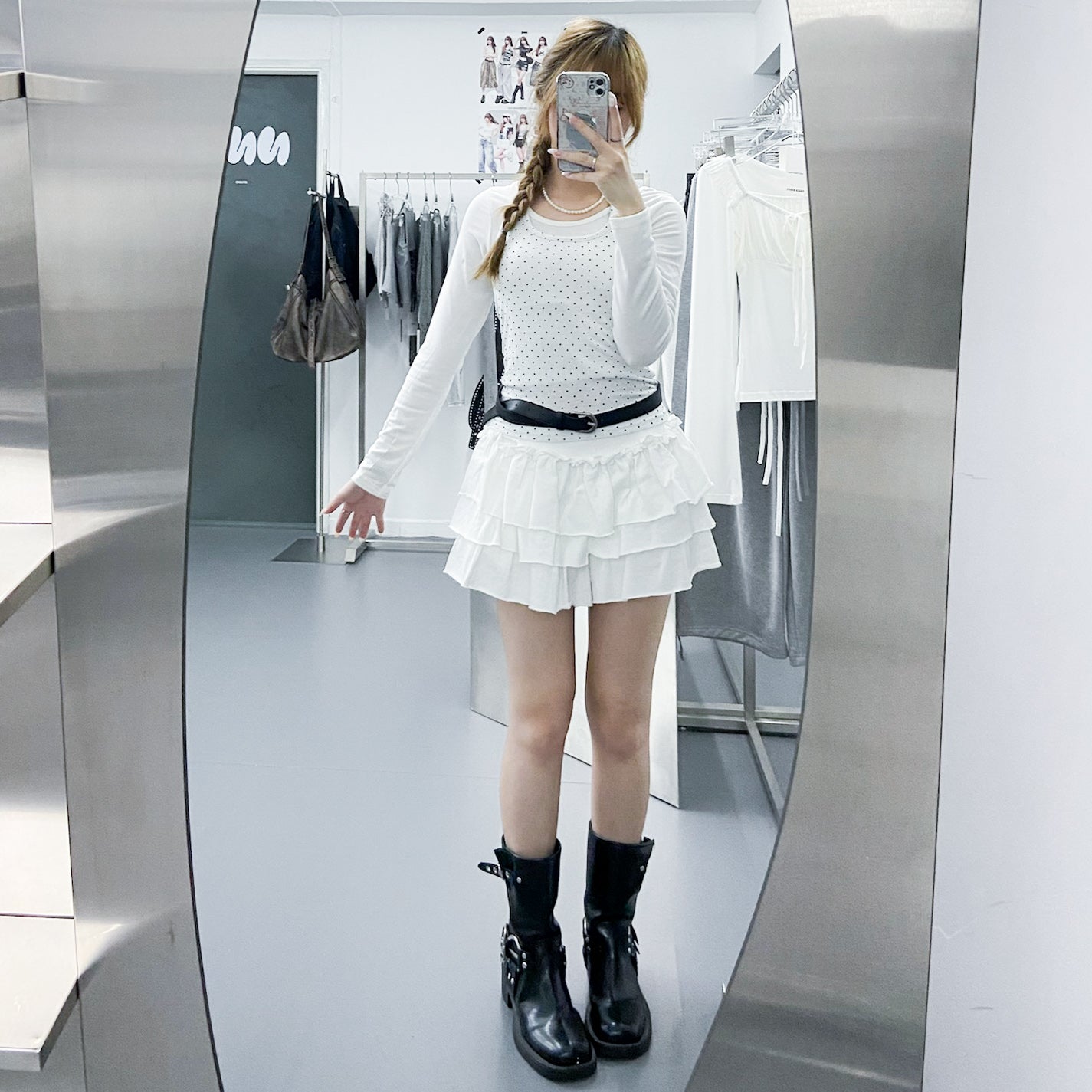 [SET] DOT DOT HALTER TOP LAYERED LONG SLEEVE SET/ 3色