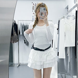 [SET] DOT DOT HALTER TOP LAYERED LONG SLEEVE SET/ 3色