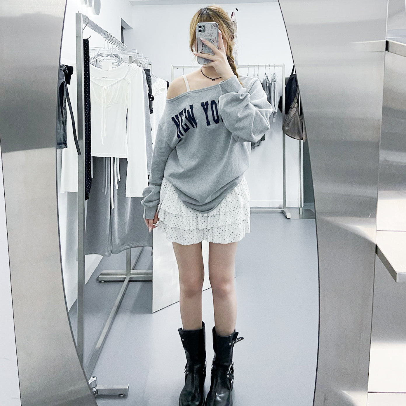 NEW YORK BOAT-NECK OFF SHOULDER SWEATSHIRT/ 1色