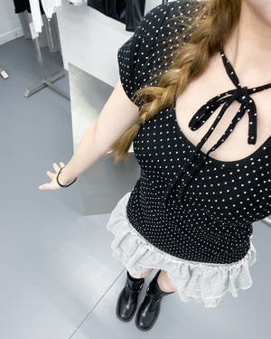 DOT DOT RIBBON SEMI CROP TOP/ 2色