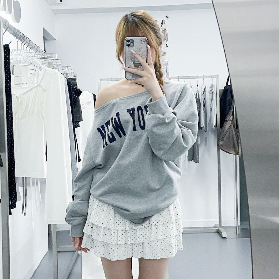 NEW YORK BOAT-NECK OFF SHOULDER SWEATSHIRT/ 1色