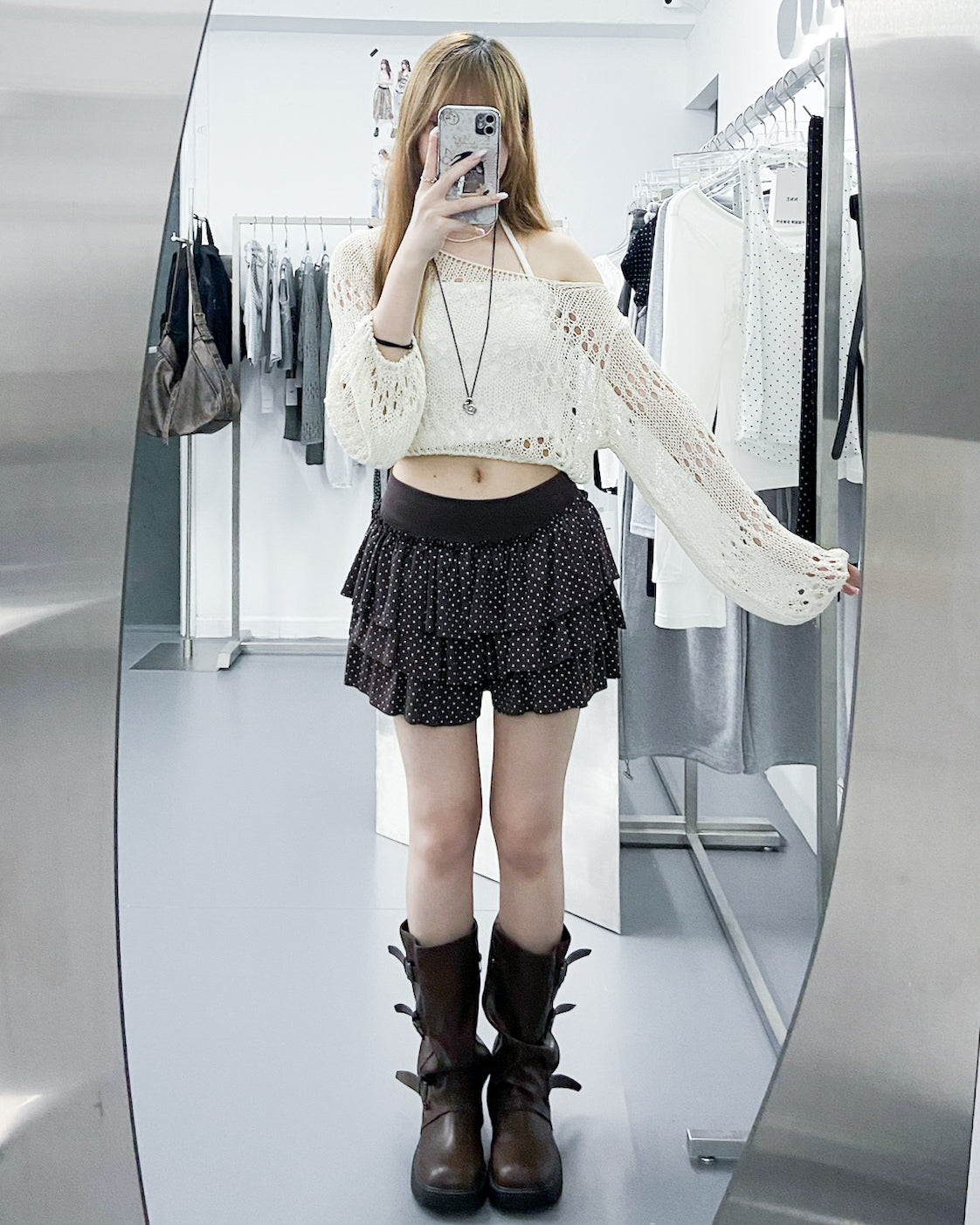 [入秋必選] BOAT-NECK可跌膊鏤空CROP KNIT/ 3色