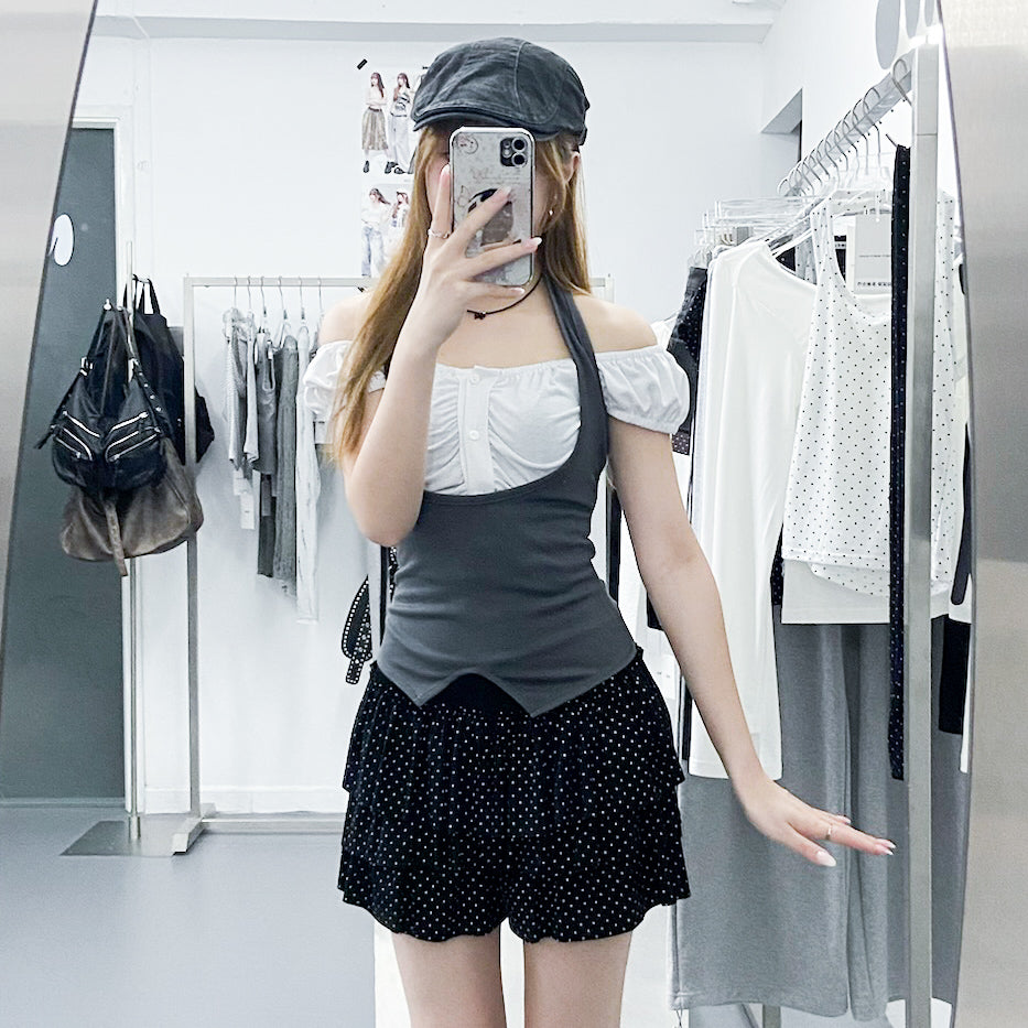 [2WAY] 假兩件HALTER TAYLOR TOP/ 2色