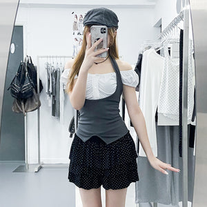 [2WAY] 假兩件HALTER TAYLOR TOP/ 2色