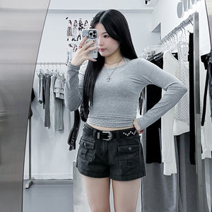[SET] DOT DOT HALTER TOP LAYERED LONG SLEEVE SET/ 3色