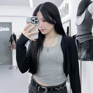 [SET] DOT DOT HALTER TOP LAYERED LONG SLEEVE SET/ 3色