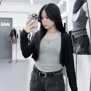[SET] DOT DOT HALTER TOP LAYERED LONG SLEEVE SET/ 3色