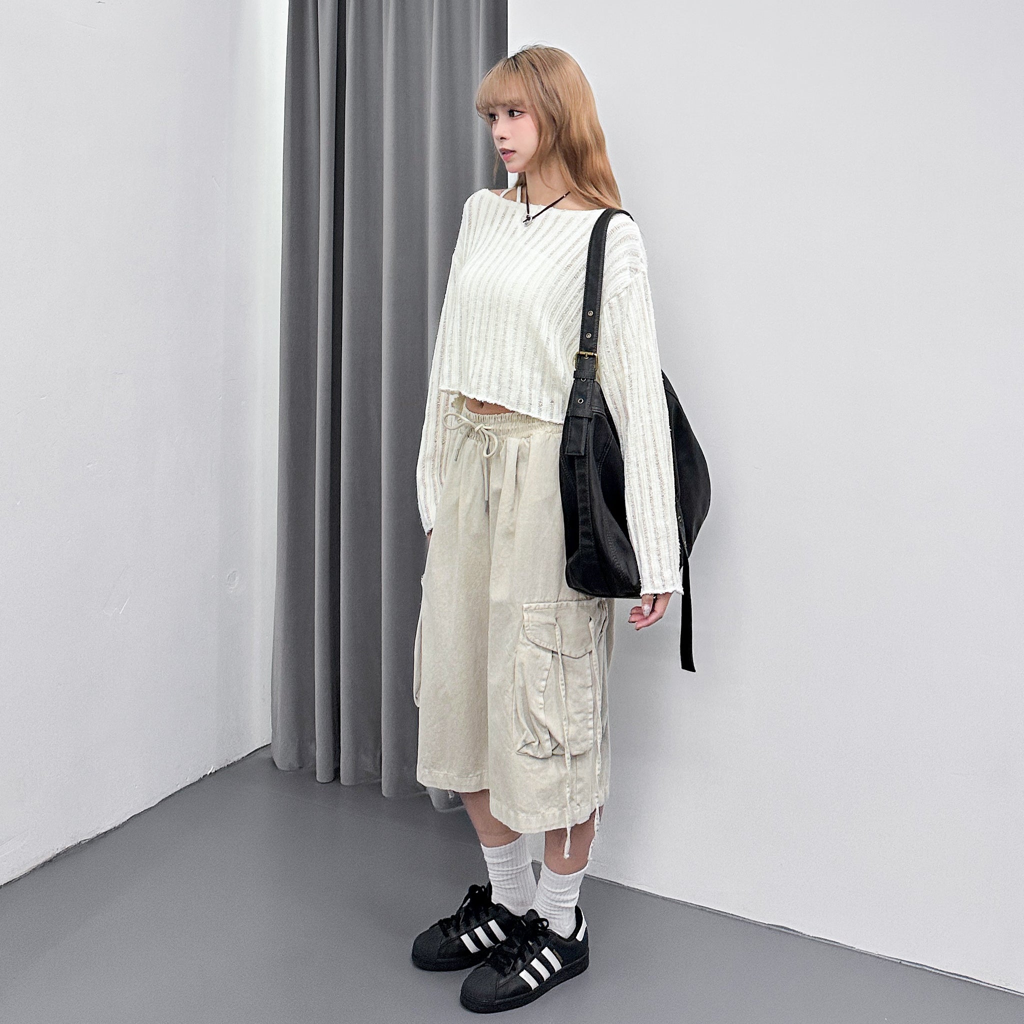 [UNISEX] 水洗BEST STRING CARGO BERMUDA PANTS/ 2色