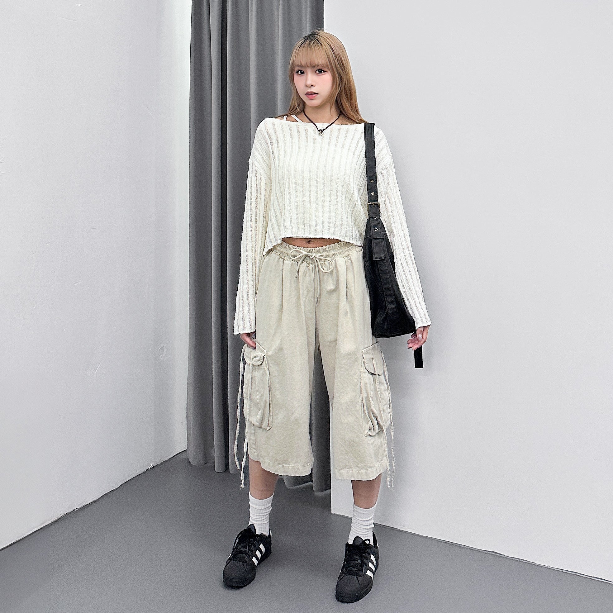 [UNISEX] 水洗BEST STRING CARGO BERMUDA PANTS/ 2色