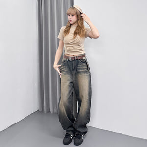 [細腰圍OK!] SAND WASHING WIDE DENIM PANTS/ 1色