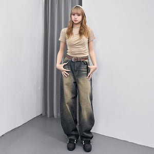 [細腰圍OK!] SAND WASHING WIDE DENIM PANTS/ 1色