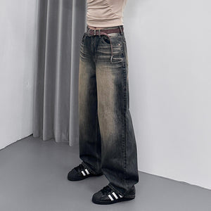 [細腰圍OK!] SAND WASHING WIDE DENIM PANTS/ 1色