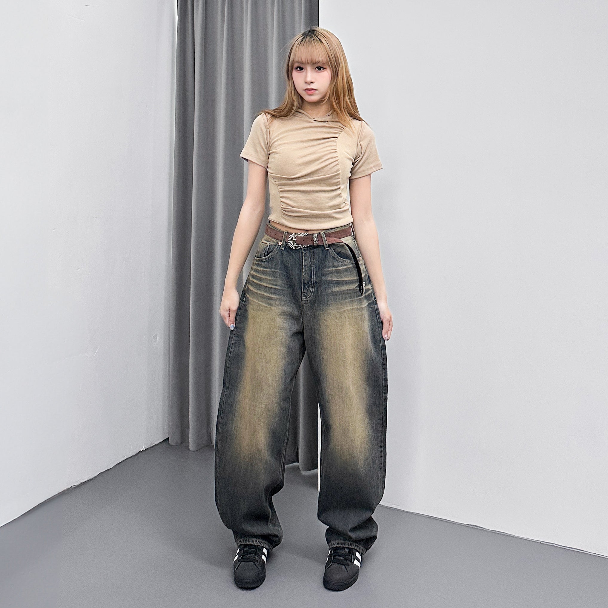 [細腰圍OK!] SAND WASHING WIDE DENIM PANTS/ 1色