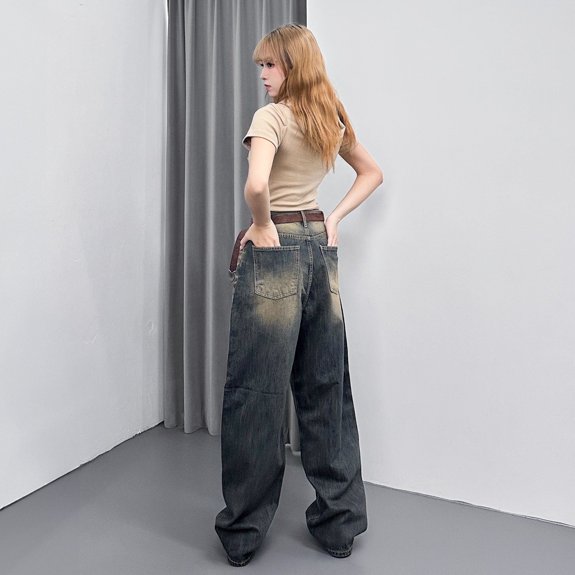 [細腰圍OK!] SAND WASHING WIDE DENIM PANTS/ 1色
