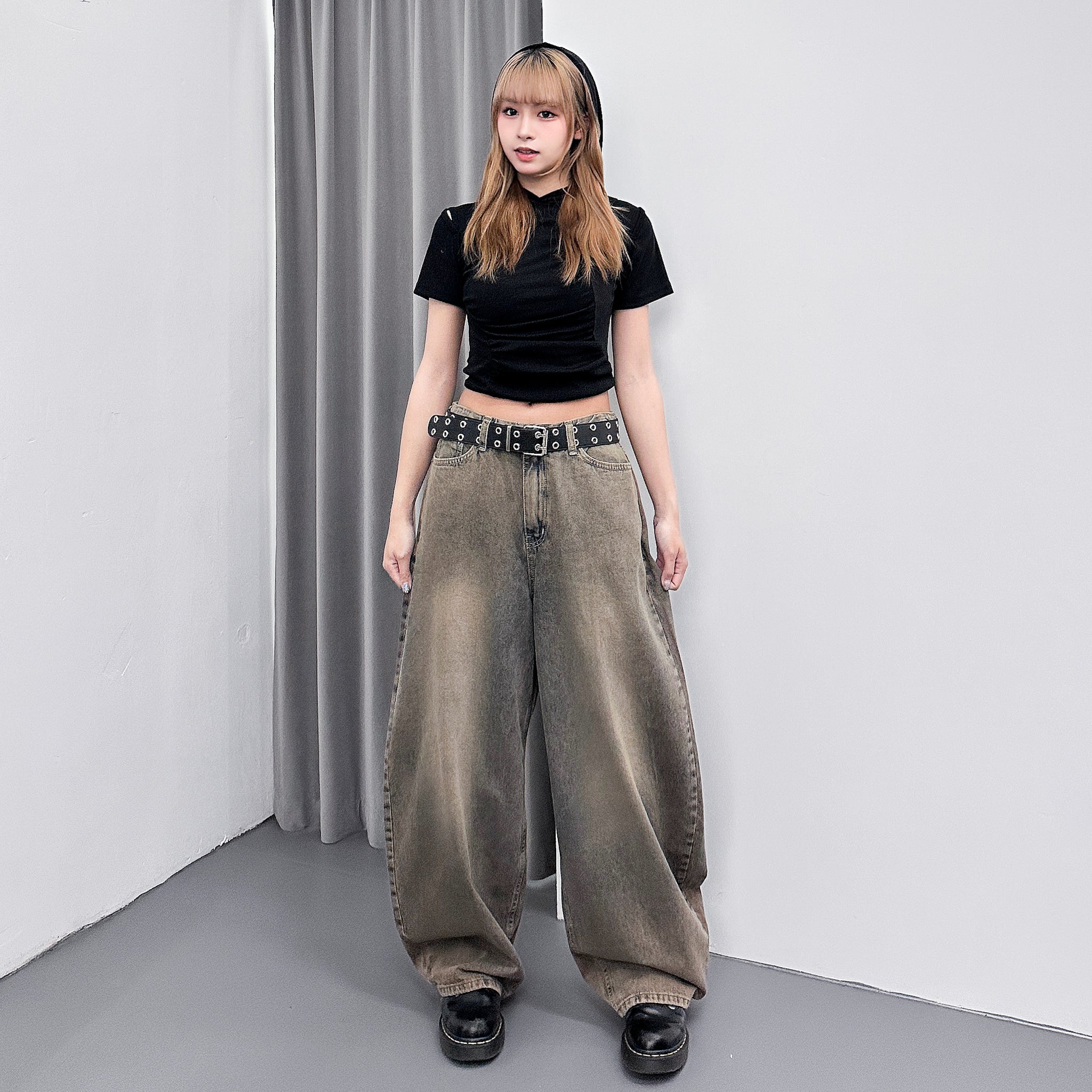 膊位鏤空WRINKLE HOODED CROP TEE/ 2色