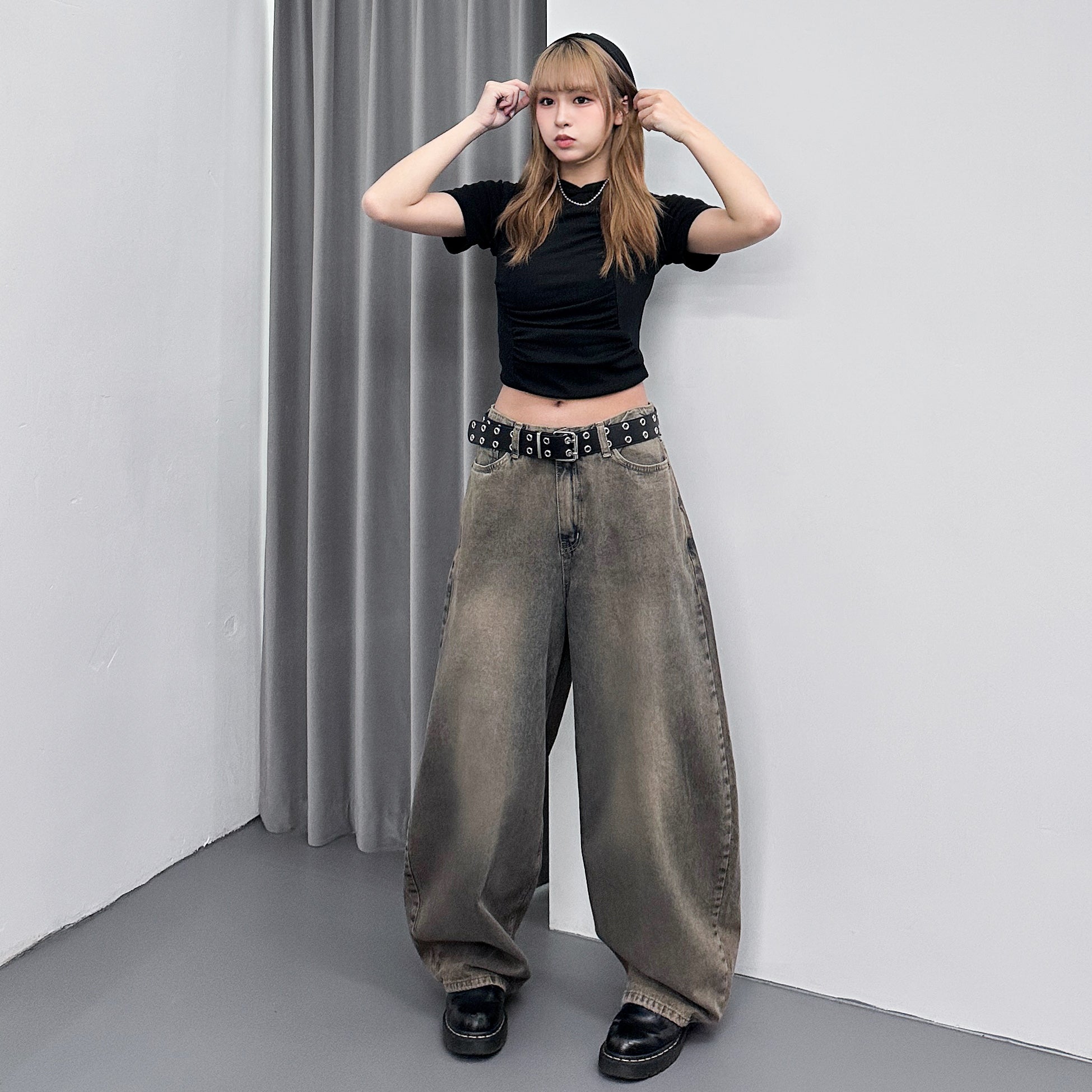 膊位鏤空WRINKLE HOODED CROP TEE/ 2色