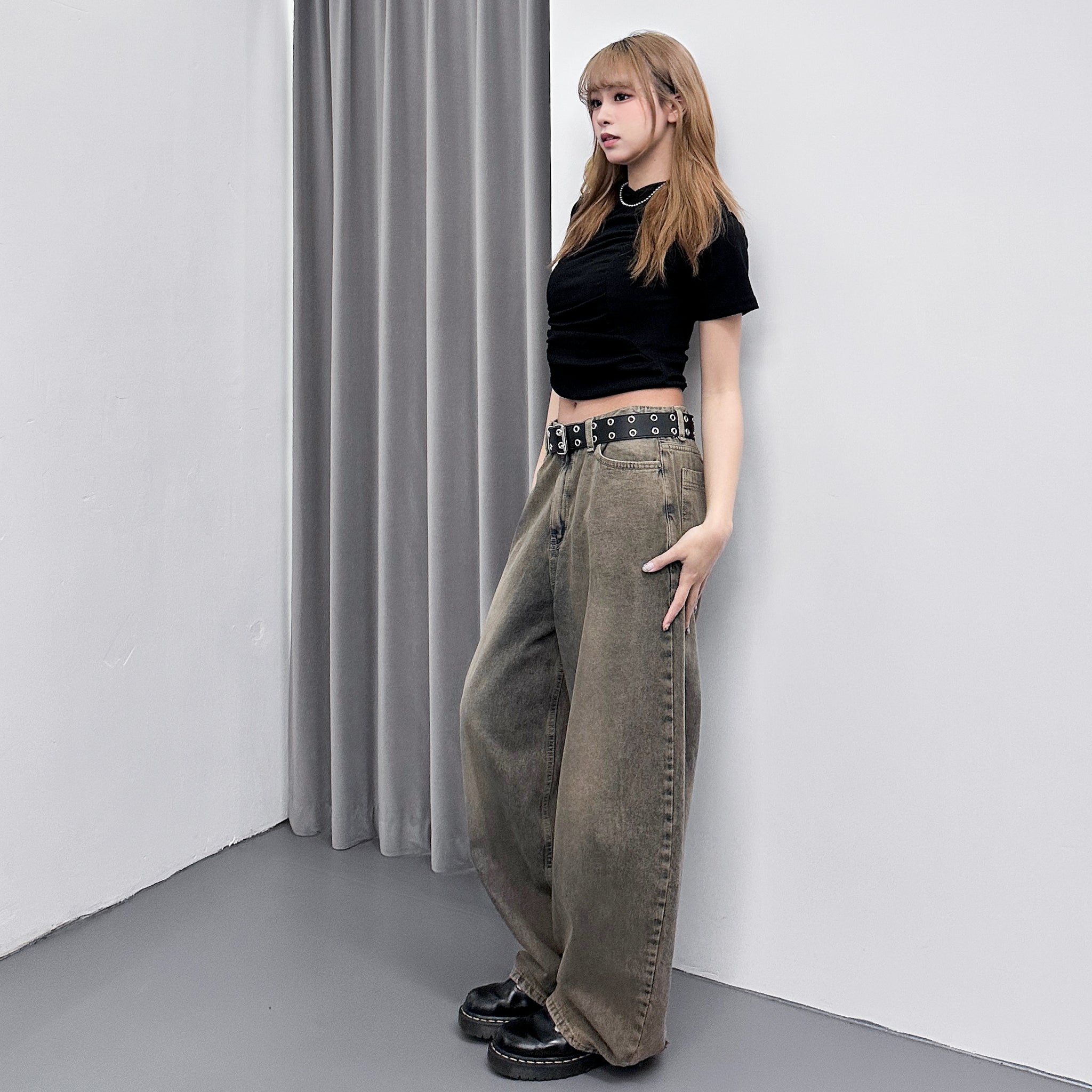 膊位鏤空WRINKLE HOODED CROP TEE/ 2色