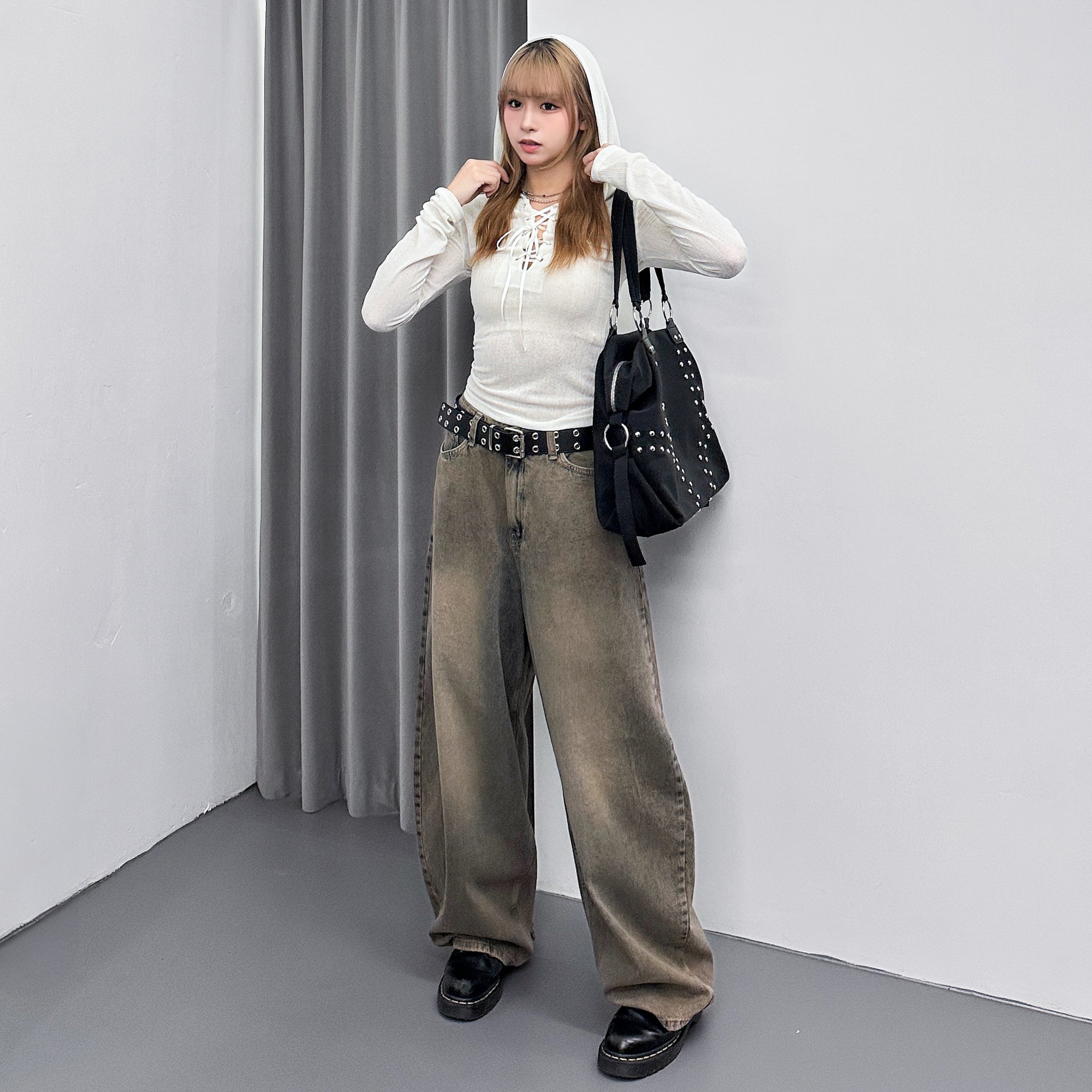 SEE- THROUGH HOODED LONG SLEEVE TOP/ 2色
