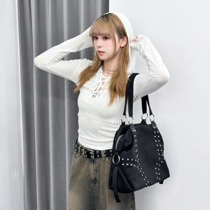 SEE- THROUGH HOODED LONG SLEEVE TOP/ 2色