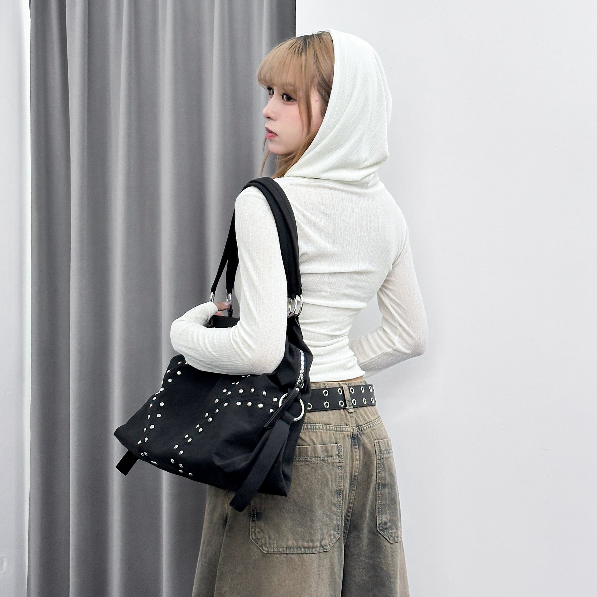 SEE- THROUGH HOODED LONG SLEEVE TOP/ 2色