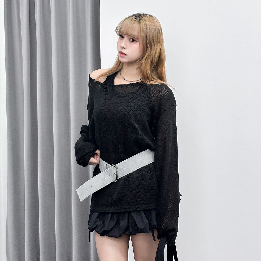 [UNISEX] SUMMER LOOSE DAMAGE KNIT/ 2色