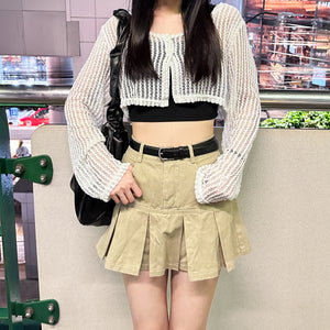 [BEST] PIGMENT PLEATED MINI SKIRT BELT SET/ 3色
