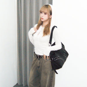 SEE- THROUGH HOODED LONG SLEEVE TOP/ 2色