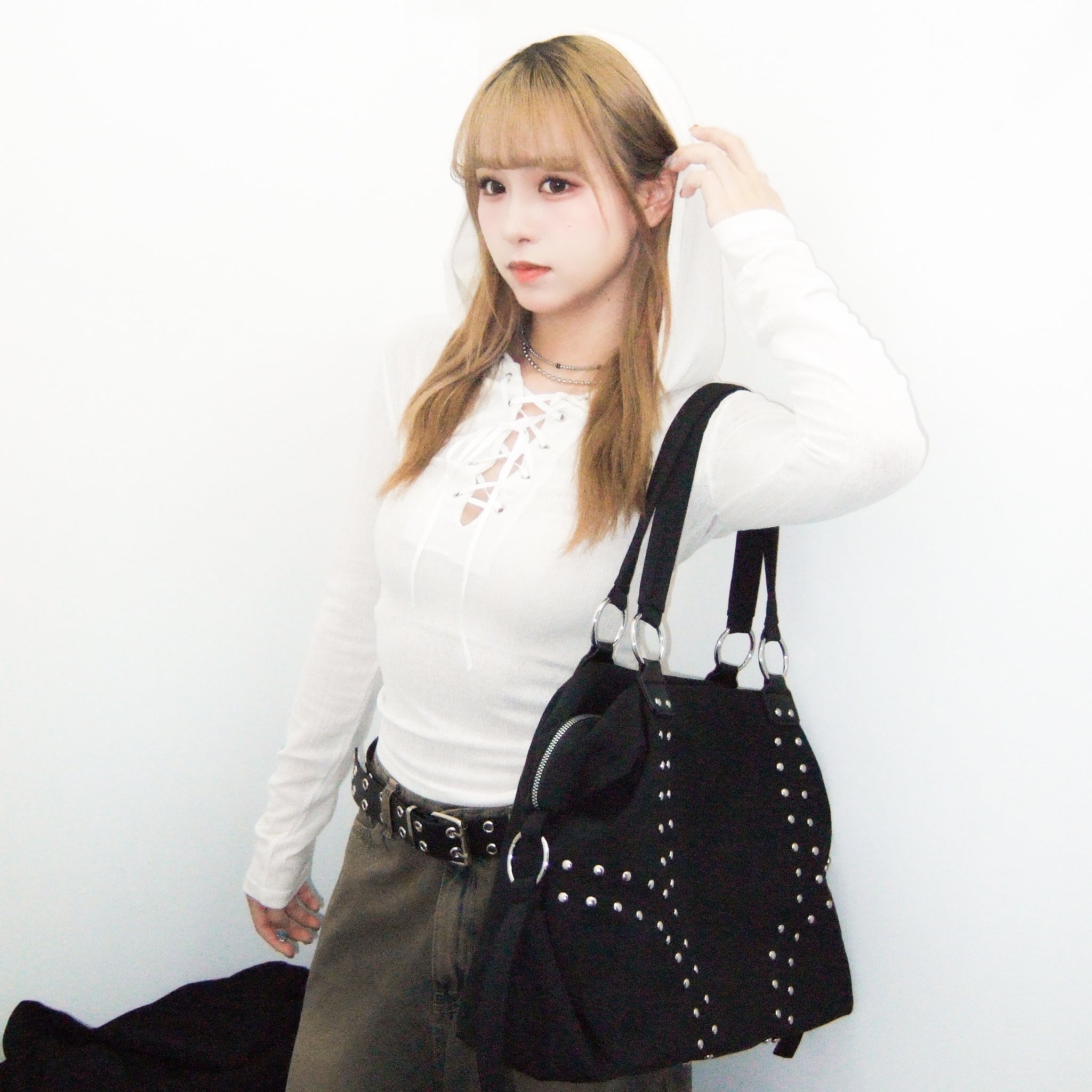 SEE- THROUGH HOODED LONG SLEEVE TOP/ 2色