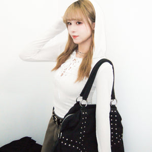 SEE- THROUGH HOODED LONG SLEEVE TOP/ 2色
