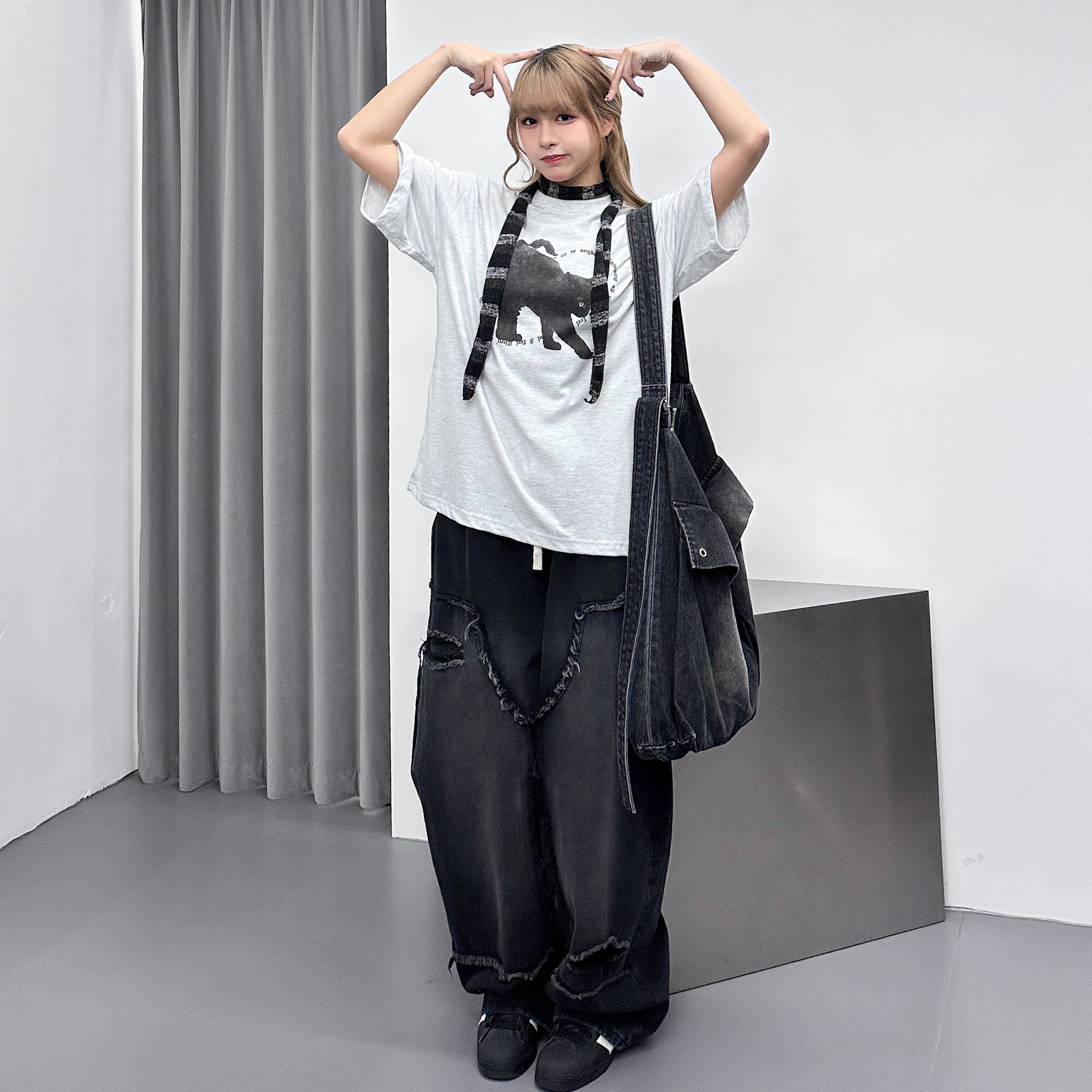 [BEST] UNISEX做舊復古蘇蘇邊SUPER WIDE DENIM PANTS/ 2色