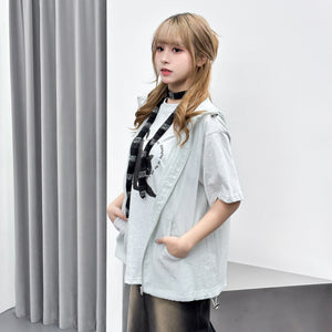 [UNISEX] SEE-THROUGH HOOD ZIP-UP VEST/ 2色