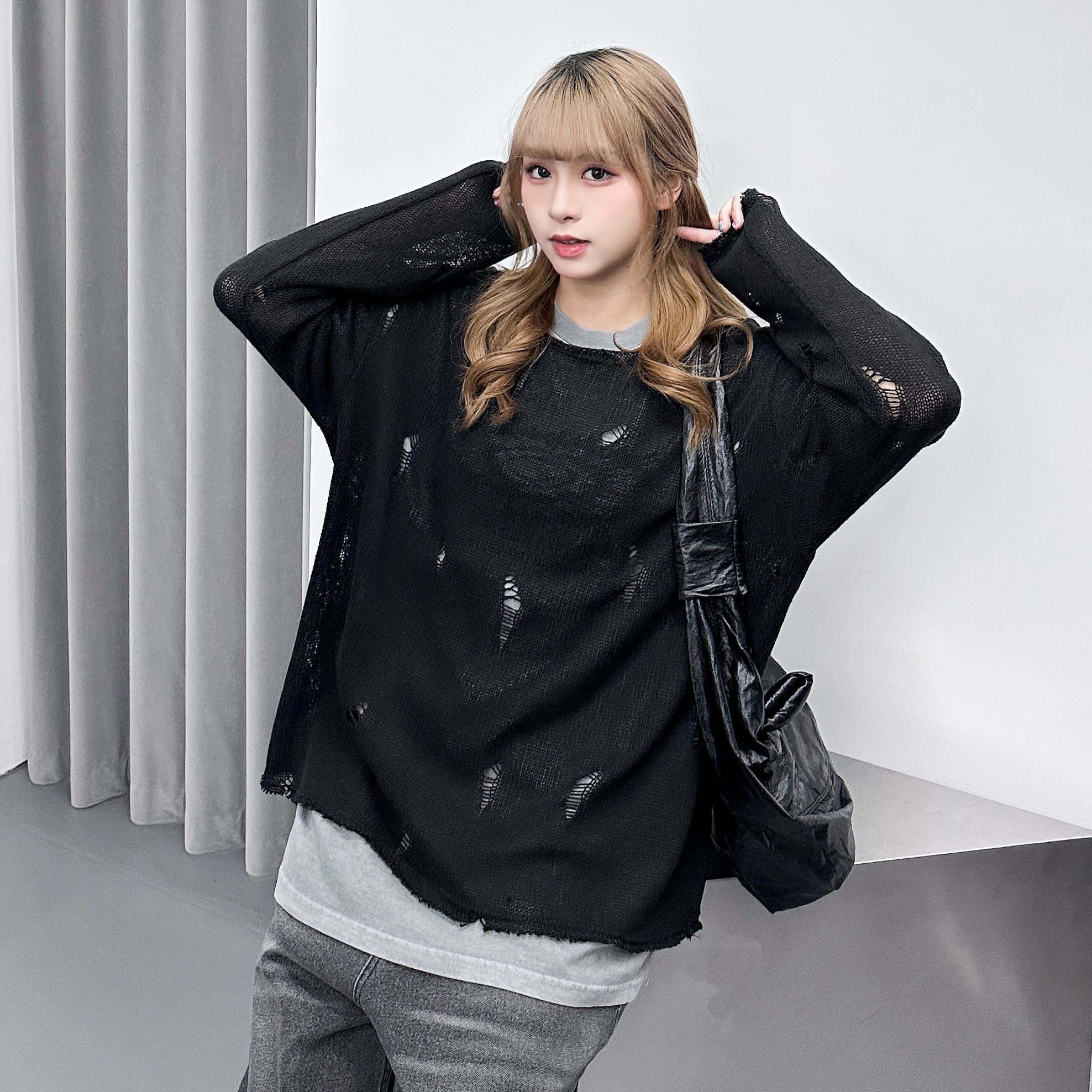 [UNISEX] SUMMER LOOSE DAMAGE KNIT/ 2色