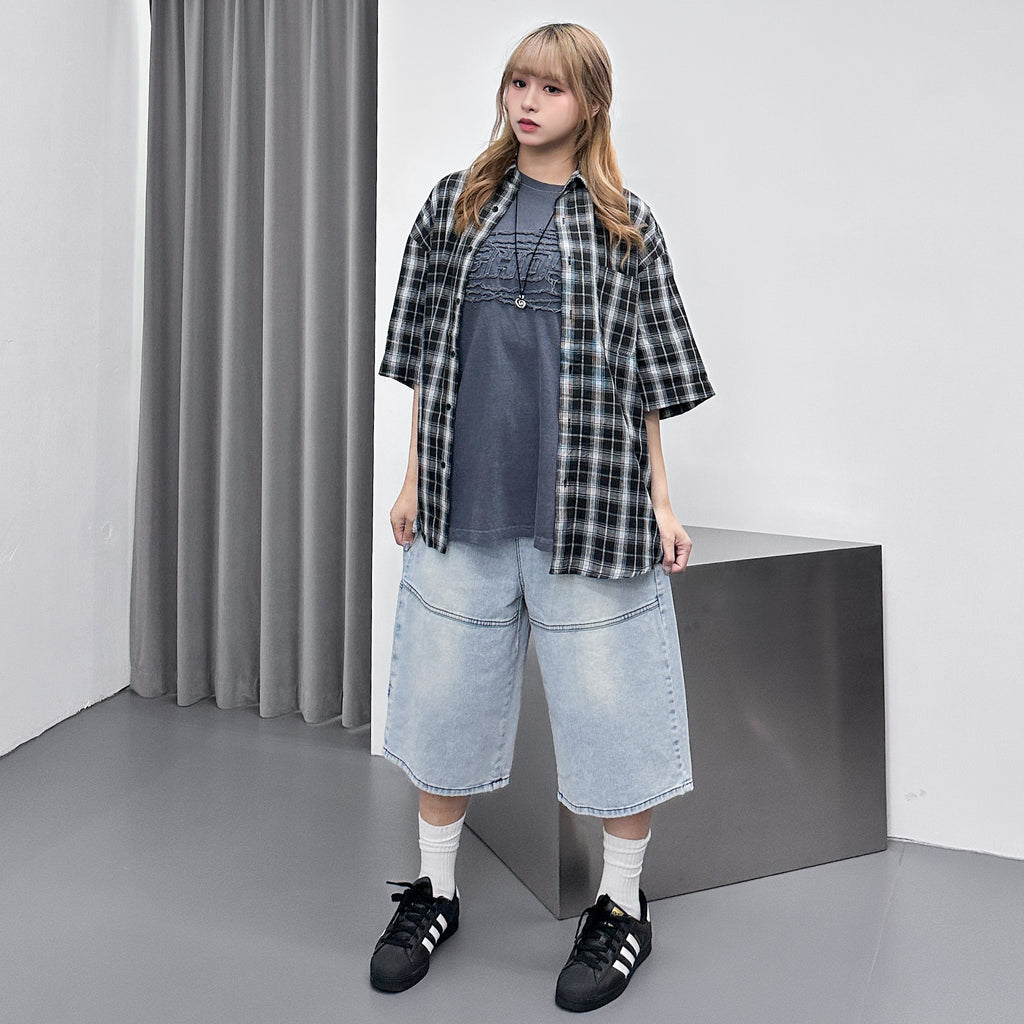 LIGHT BLUE 7-PART BERMUDA DENIM PANTS/ 1色
