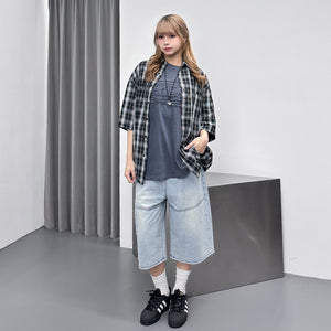 LIGHT BLUE 7-PART BERMUDA DENIM PANTS/ 1色