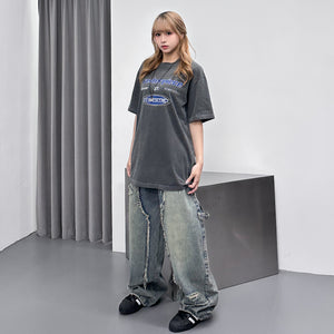 [BEST] UNISEX做舊復古蘇蘇邊SUPER WIDE DENIM PANTS/ 2色