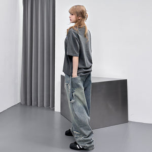 [BEST] UNISEX做舊復古蘇蘇邊SUPER WIDE DENIM PANTS/ 2色