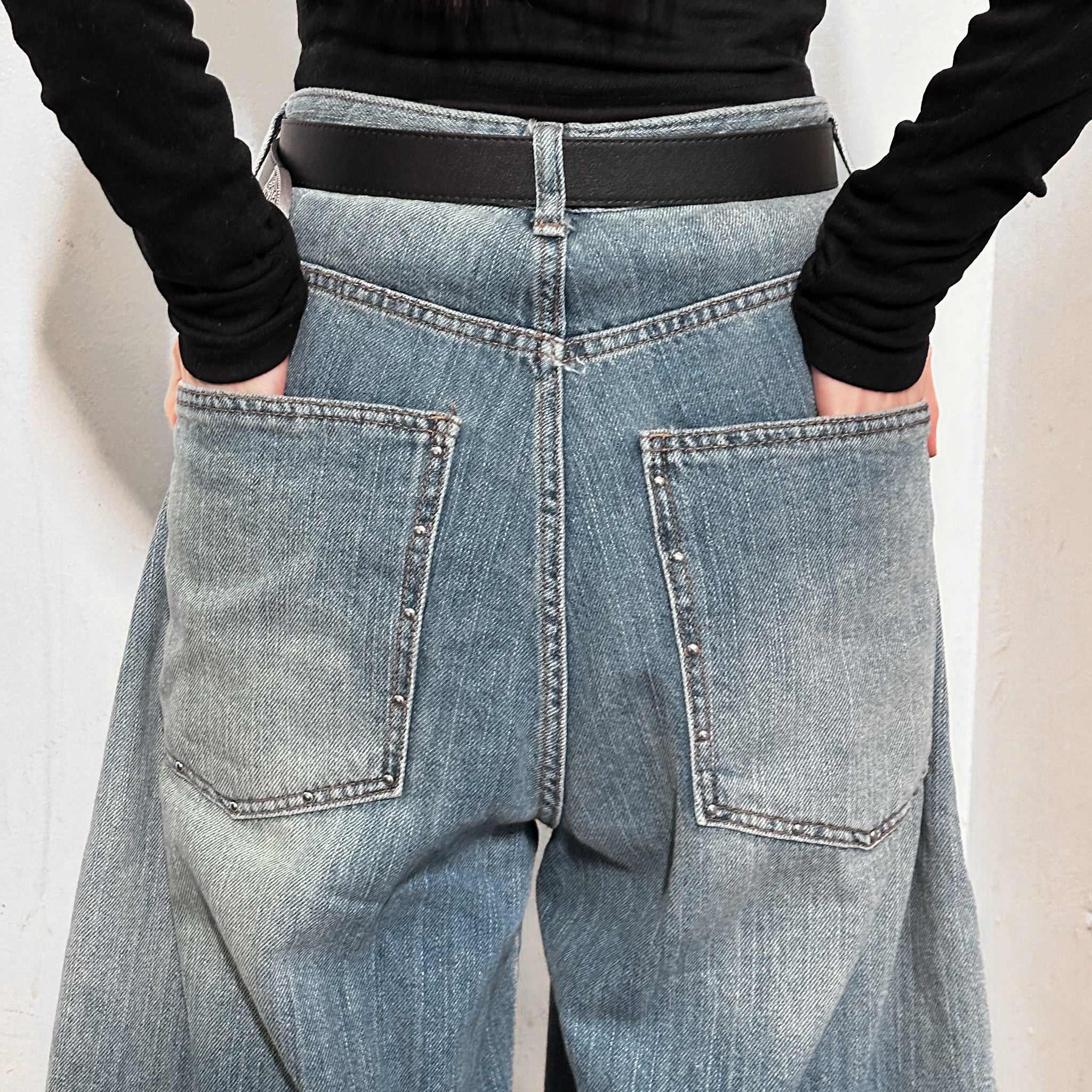 [SUMMER] 銀釘SLUB竹節棉輕盈薄款BALLOON DENIM PANTS/ 1色