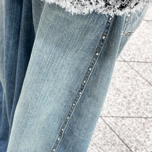 [SUMMER] 銀釘SLUB竹節棉輕盈薄款BALLOON DENIM PANTS/ 1色