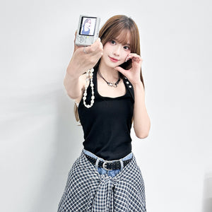 BUTTON HALTER NECK SLEEVELESS/ 3色