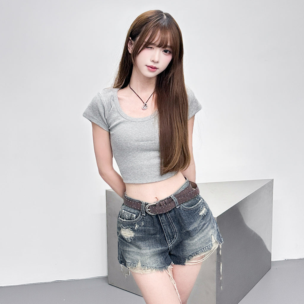 [夏日必備] U形重磅耐穿不透 ROUND NECK BASIC CROP TEE/ 3色