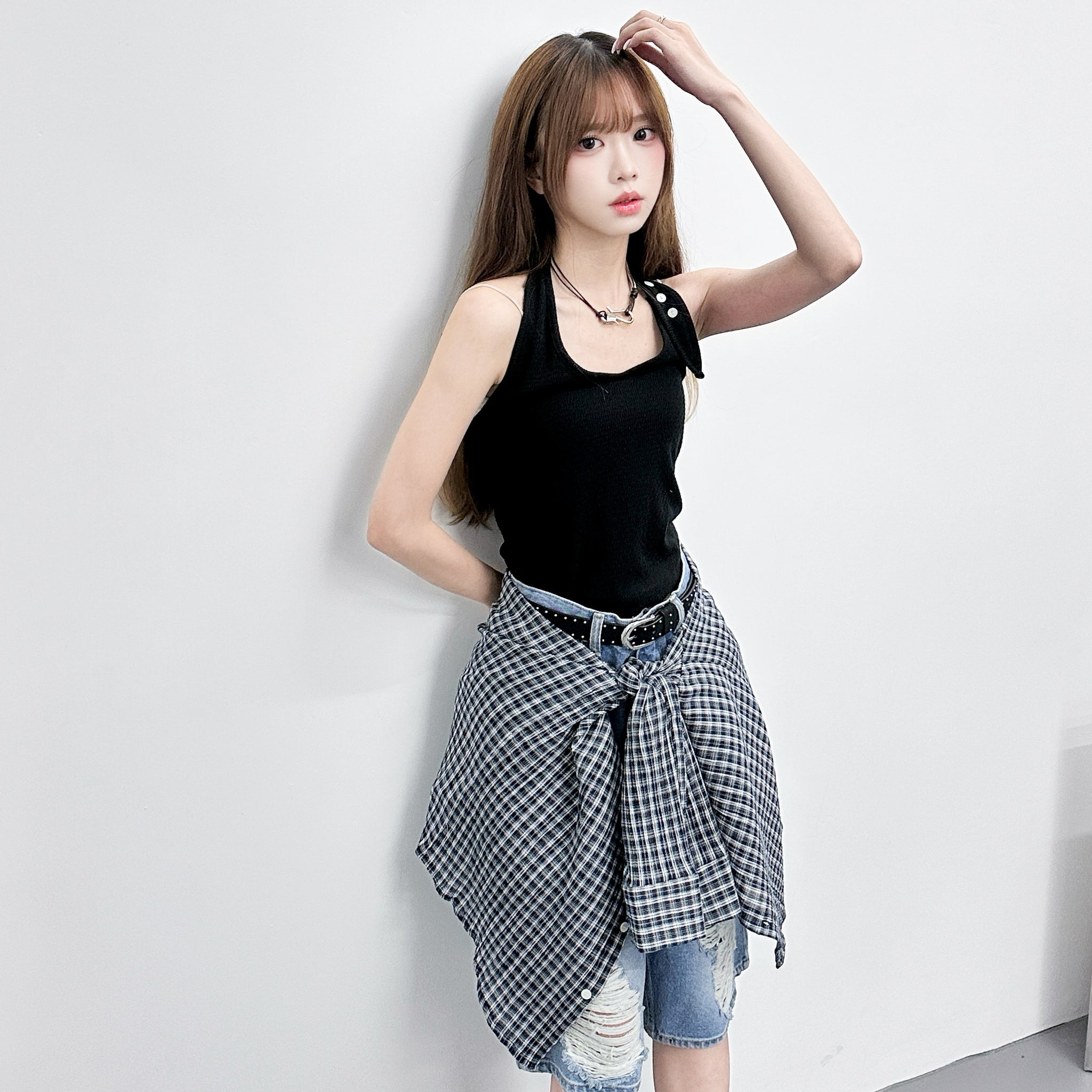 BUTTON HALTER NECK SLEEVELESS/ 3色
