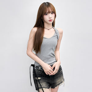 BUTTON HALTER NECK SLEEVELESS/ 3色