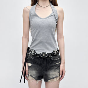 BUTTON HALTER NECK SLEEVELESS/ 3色