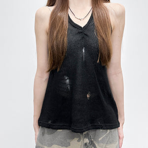DAMAGE HALTER NECK SLEEVELESS KNIT/ 2色