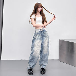 GREY BLUE CAMOUFLAGE BALLOON DENIM PANTS/ 1色